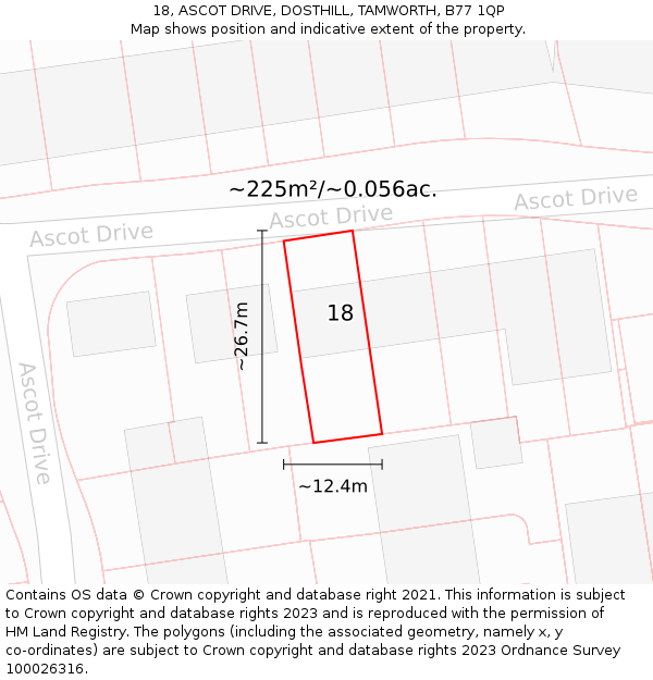 18, ASCOT DRIVE, DOSTHILL, TAMWORTH, B77 1QP: Plot and title map