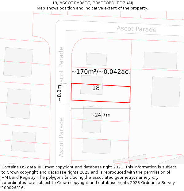 18, ASCOT PARADE, BRADFORD, BD7 4NJ: Plot and title map