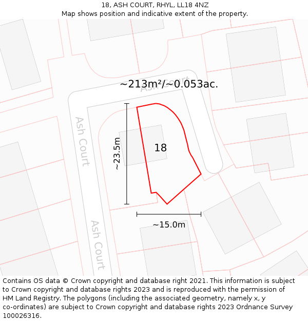 18, ASH COURT, RHYL, LL18 4NZ: Plot and title map