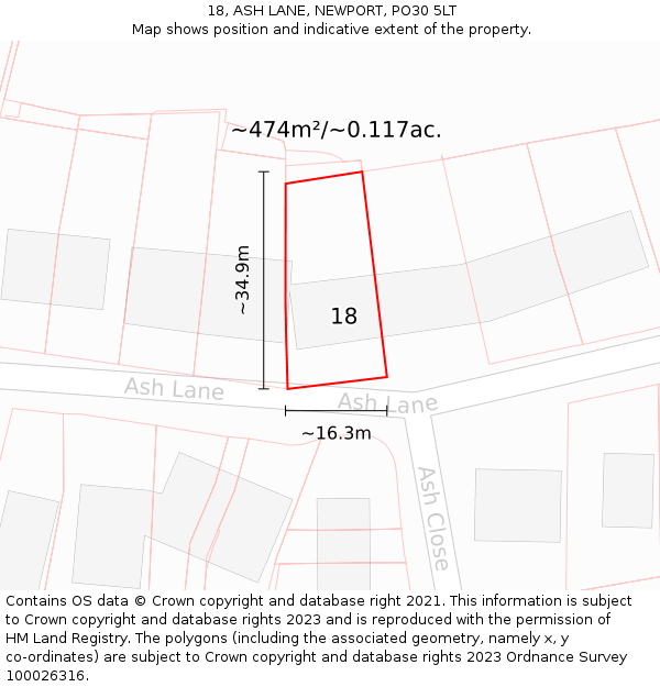 18, ASH LANE, NEWPORT, PO30 5LT: Plot and title map