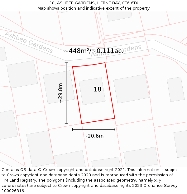 18, ASHBEE GARDENS, HERNE BAY, CT6 6TX: Plot and title map