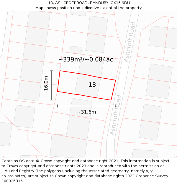 18, ASHCROFT ROAD, BANBURY, OX16 9DU: Plot and title map