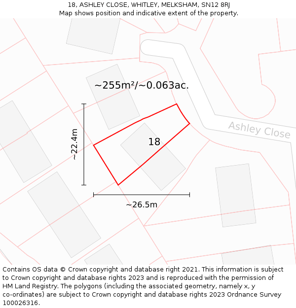 18, ASHLEY CLOSE, WHITLEY, MELKSHAM, SN12 8RJ: Plot and title map