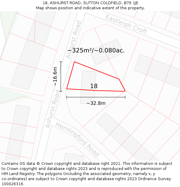 18, ASHURST ROAD, SUTTON COLDFIELD, B76 1JE: Plot and title map