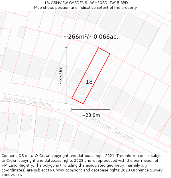 18, ASHVIEW GARDENS, ASHFORD, TW15 3RD: Plot and title map