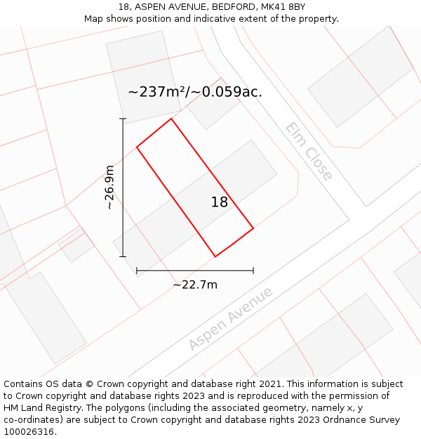 18, ASPEN AVENUE, BEDFORD, MK41 8BY: Plot and title map