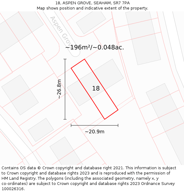 18, ASPEN GROVE, SEAHAM, SR7 7PA: Plot and title map