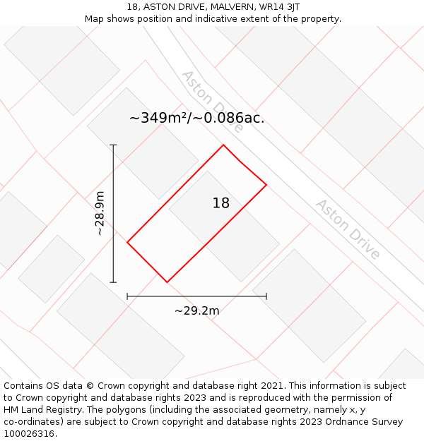 18, ASTON DRIVE, MALVERN, WR14 3JT: Plot and title map