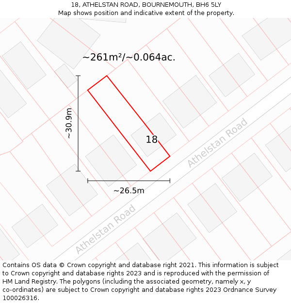 18, ATHELSTAN ROAD, BOURNEMOUTH, BH6 5LY: Plot and title map