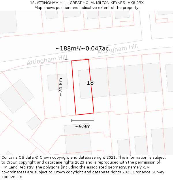 18, ATTINGHAM HILL, GREAT HOLM, MILTON KEYNES, MK8 9BX: Plot and title map