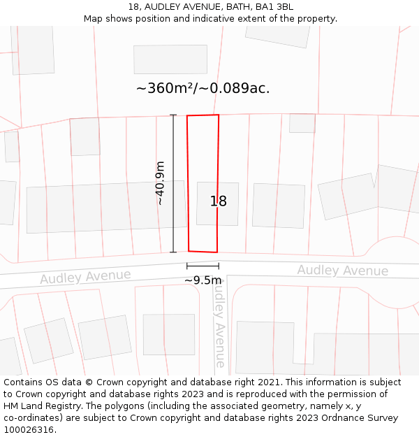 18, AUDLEY AVENUE, BATH, BA1 3BL: Plot and title map