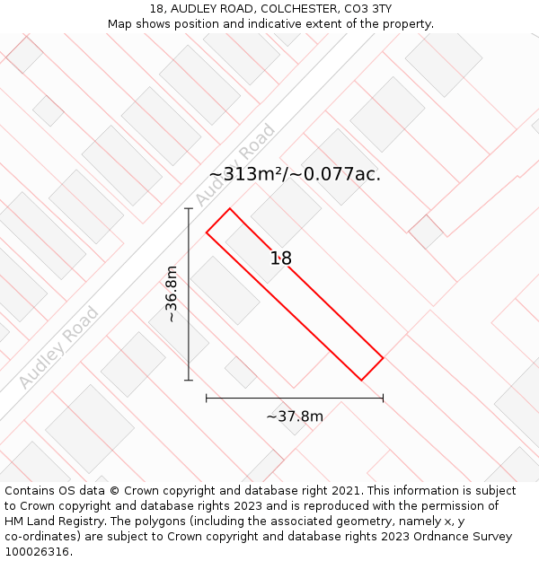 18, AUDLEY ROAD, COLCHESTER, CO3 3TY: Plot and title map