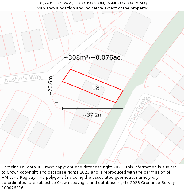 18, AUSTINS WAY, HOOK NORTON, BANBURY, OX15 5LQ: Plot and title map