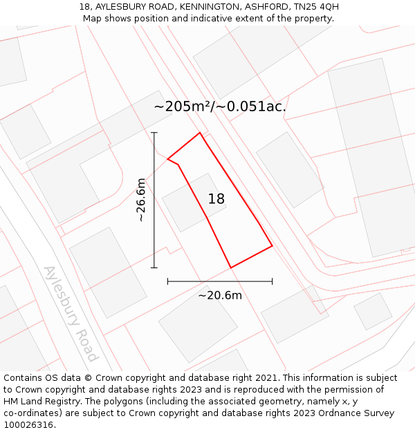 18, AYLESBURY ROAD, KENNINGTON, ASHFORD, TN25 4QH: Plot and title map