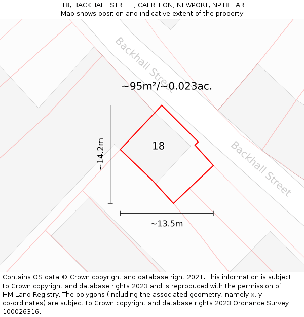 18, BACKHALL STREET, CAERLEON, NEWPORT, NP18 1AR: Plot and title map