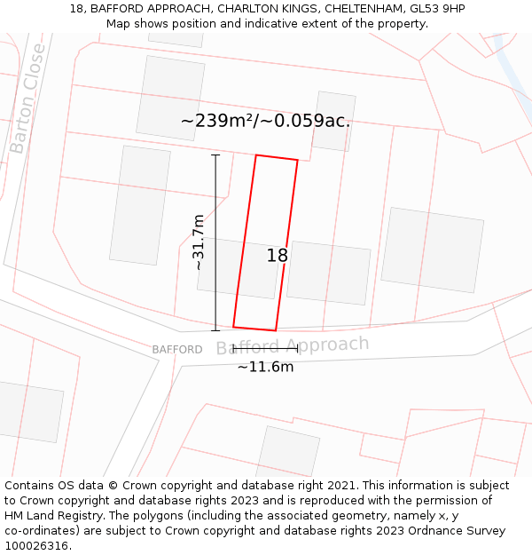 18, BAFFORD APPROACH, CHARLTON KINGS, CHELTENHAM, GL53 9HP: Plot and title map