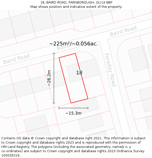 18, BAIRD ROAD, FARNBOROUGH, GU14 8BP: Plot and title map