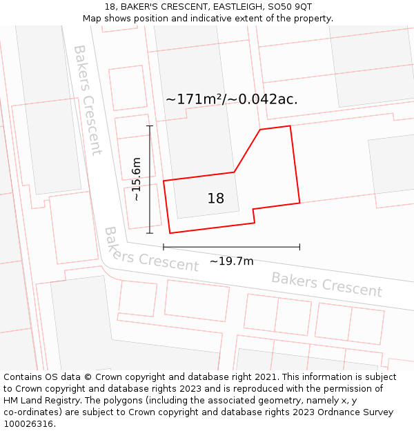 18, BAKER'S CRESCENT, EASTLEIGH, SO50 9QT: Plot and title map