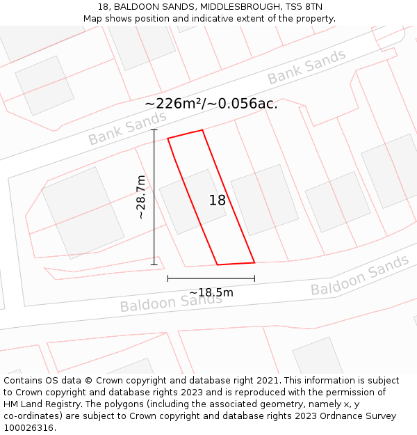 18, BALDOON SANDS, MIDDLESBROUGH, TS5 8TN: Plot and title map