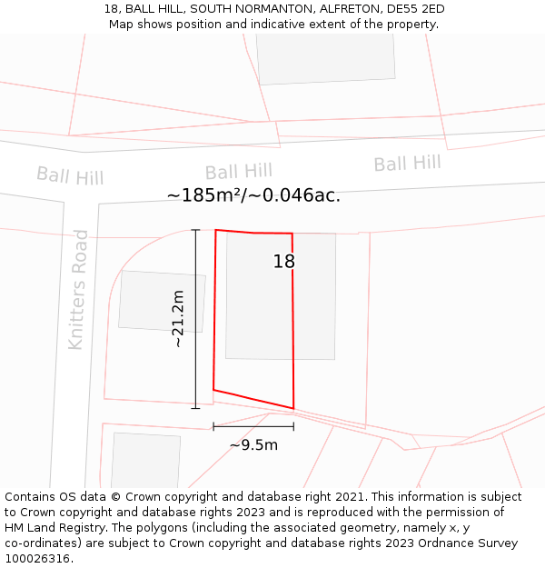 18, BALL HILL, SOUTH NORMANTON, ALFRETON, DE55 2ED: Plot and title map