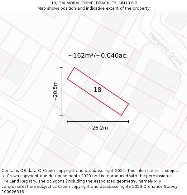 18, BALMORAL DRIVE, BRACKLEY, NN13 6JP: Plot and title map