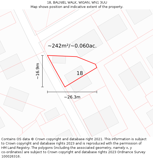 18, BALNIEL WALK, WIGAN, WN1 3UU: Plot and title map