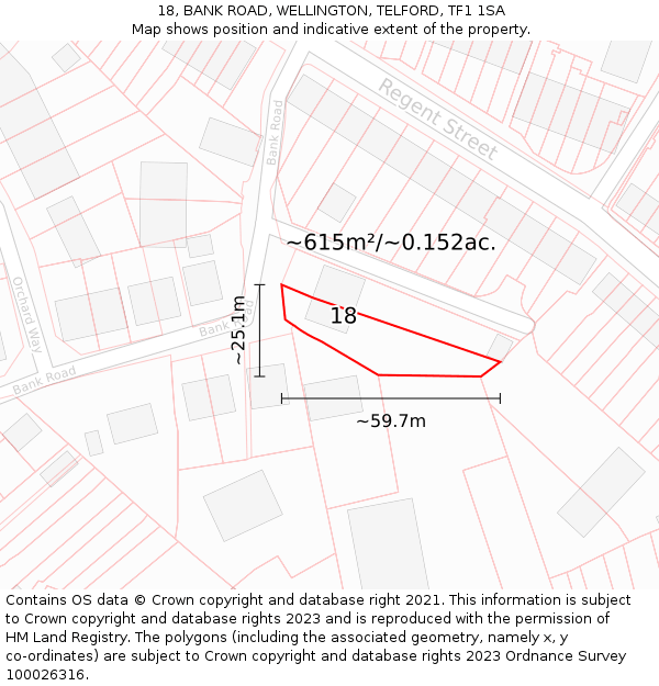 18, BANK ROAD, WELLINGTON, TELFORD, TF1 1SA: Plot and title map