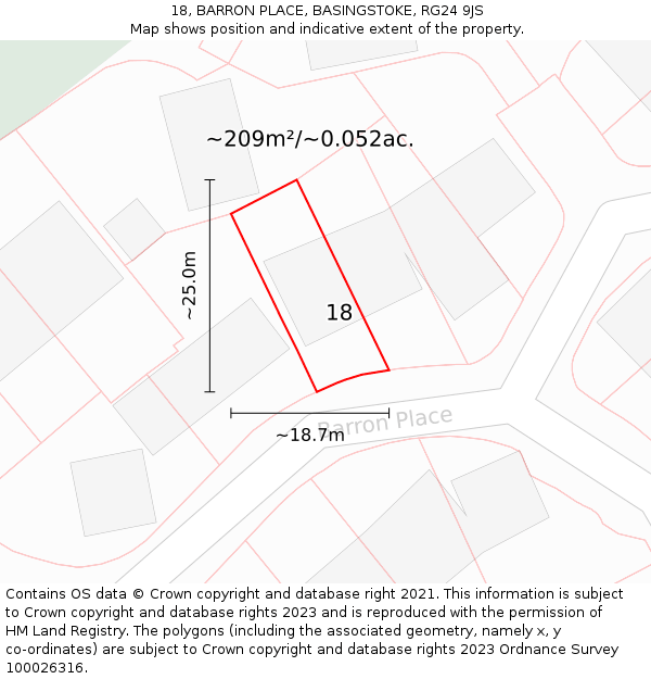 18, BARRON PLACE, BASINGSTOKE, RG24 9JS: Plot and title map