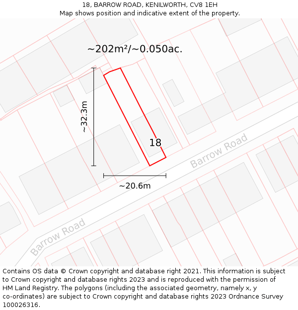 18, BARROW ROAD, KENILWORTH, CV8 1EH: Plot and title map