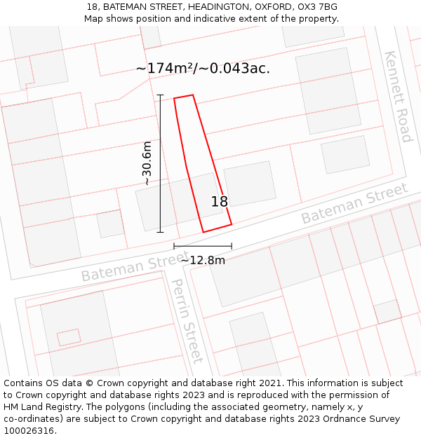 18, BATEMAN STREET, HEADINGTON, OXFORD, OX3 7BG: Plot and title map