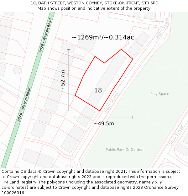 18, BATH STREET, WESTON COYNEY, STOKE-ON-TRENT, ST3 6RD: Plot and title map