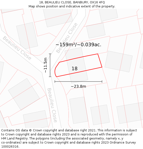 18, BEAULIEU CLOSE, BANBURY, OX16 4FQ: Plot and title map