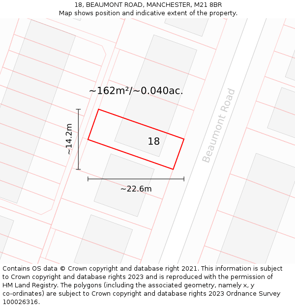 18, BEAUMONT ROAD, MANCHESTER, M21 8BR: Plot and title map