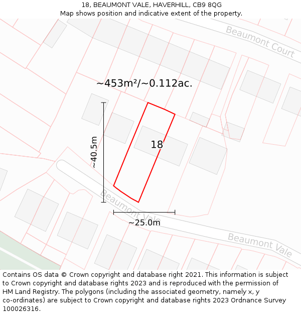 18, BEAUMONT VALE, HAVERHILL, CB9 8QG: Plot and title map