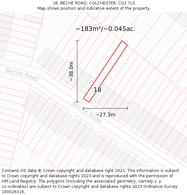 18, BECHE ROAD, COLCHESTER, CO2 7LS: Plot and title map