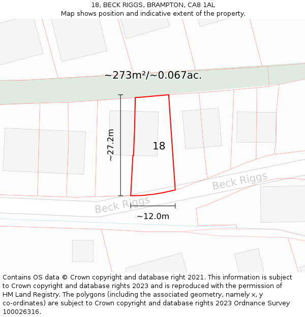 18, BECK RIGGS, BRAMPTON, CA8 1AL: Plot and title map