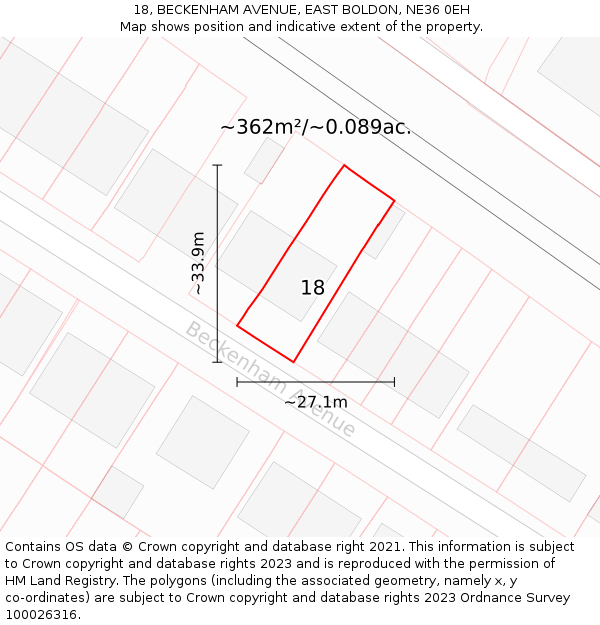 18, BECKENHAM AVENUE, EAST BOLDON, NE36 0EH: Plot and title map