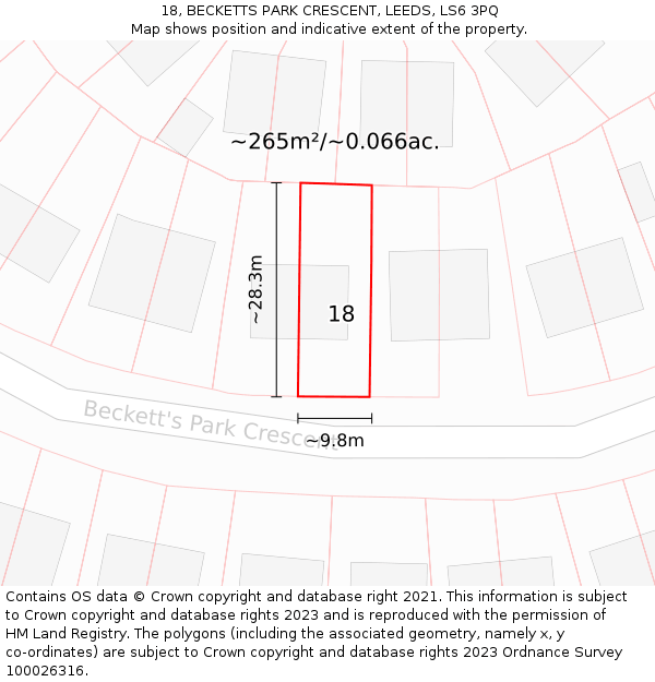 18, BECKETTS PARK CRESCENT, LEEDS, LS6 3PQ: Plot and title map