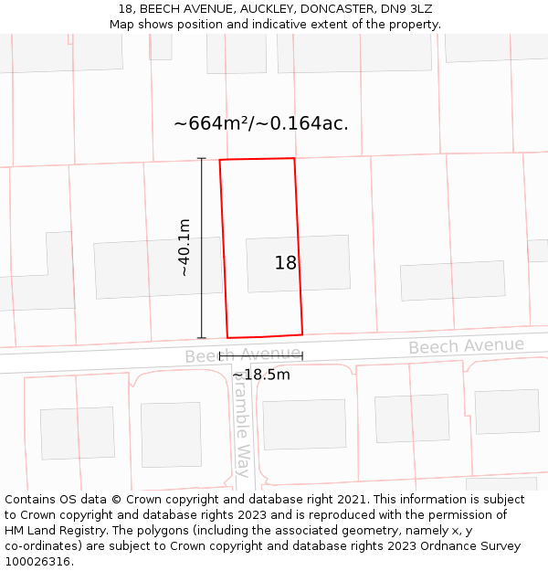 18, BEECH AVENUE, AUCKLEY, DONCASTER, DN9 3LZ: Plot and title map