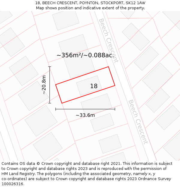 18, BEECH CRESCENT, POYNTON, STOCKPORT, SK12 1AW: Plot and title map