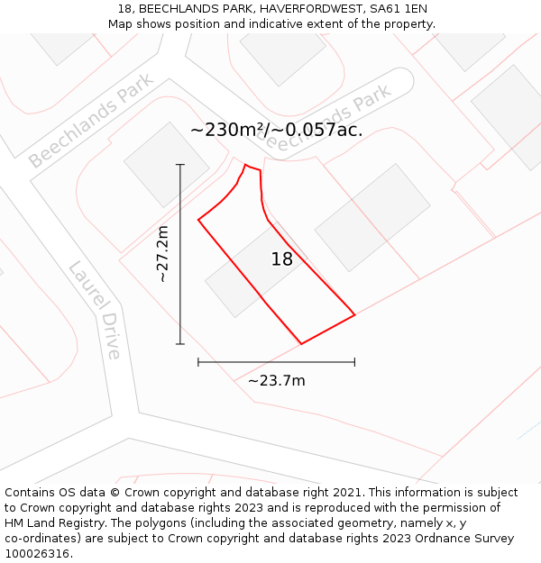 18, BEECHLANDS PARK, HAVERFORDWEST, SA61 1EN: Plot and title map