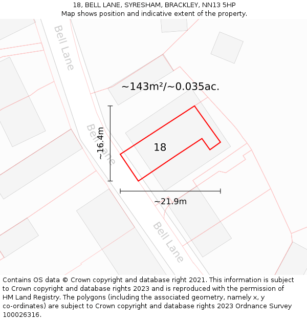 18, BELL LANE, SYRESHAM, BRACKLEY, NN13 5HP: Plot and title map