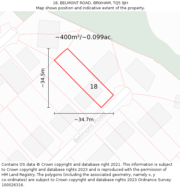 18, BELMONT ROAD, BRIXHAM, TQ5 9JH: Plot and title map