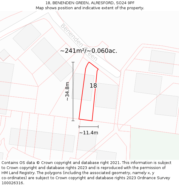 18, BENENDEN GREEN, ALRESFORD, SO24 9PF: Plot and title map