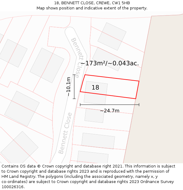 18, BENNETT CLOSE, CREWE, CW1 5HB: Plot and title map