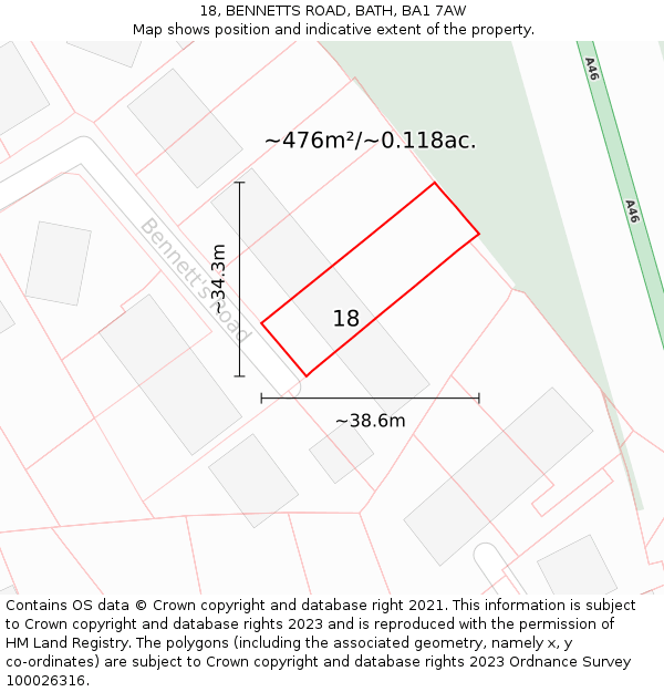 18, BENNETTS ROAD, BATH, BA1 7AW: Plot and title map