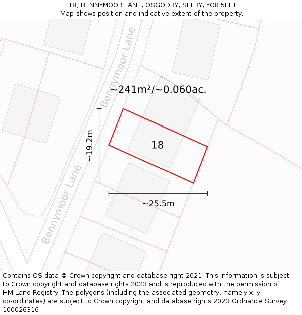 18, BENNYMOOR LANE, OSGODBY, SELBY, YO8 5HH: Plot and title map