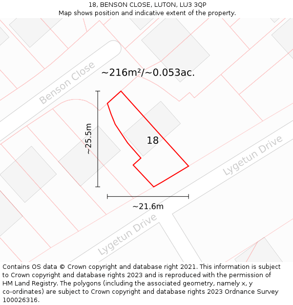 18, BENSON CLOSE, LUTON, LU3 3QP: Plot and title map