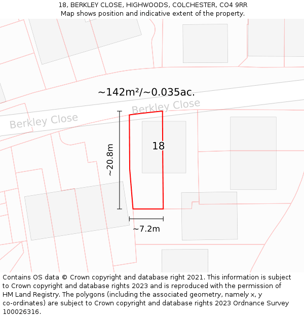 18, BERKLEY CLOSE, HIGHWOODS, COLCHESTER, CO4 9RR: Plot and title map