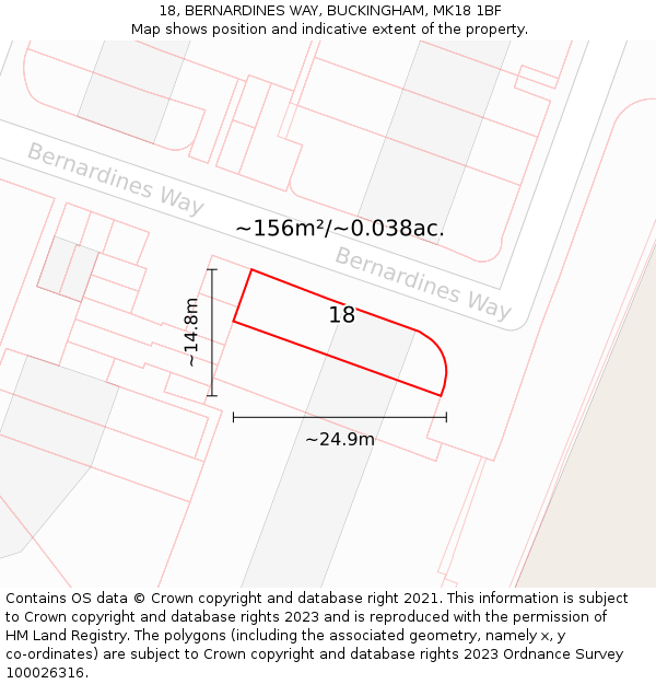 18, BERNARDINES WAY, BUCKINGHAM, MK18 1BF: Plot and title map